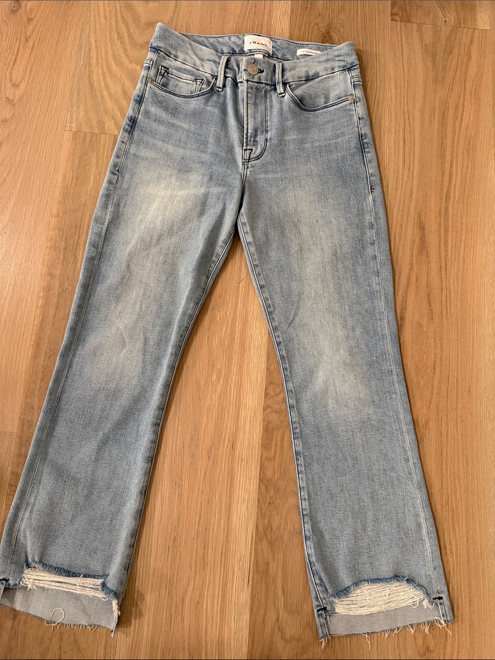 FRAME Le Crop Mini Boot Raw Stagger Hem Jeans Light Wash Stretch Size 28